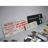 Mining Wall Signs. 'Cap Lamps to be Worn', 'No Dirty Footwear.....', 'Manhole', Production Chart,