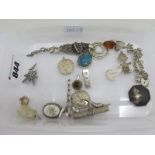 925 and Other Pendants, SIAM brooch, black opal set panel pendant (doublet?) on chain, etc.