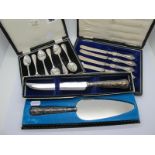 A Matched Set of Four Hallmarked Silver Tea Knives, in an associated case; together with a