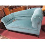 A Circa Late XIX Century Chesterfield Settee, with turned legs, upholstered in a pale blue velvet,