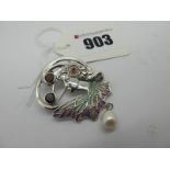 A Modern Art Nouveau Style Openwork Pendant/Brooch, depicting female profile, with rub over set