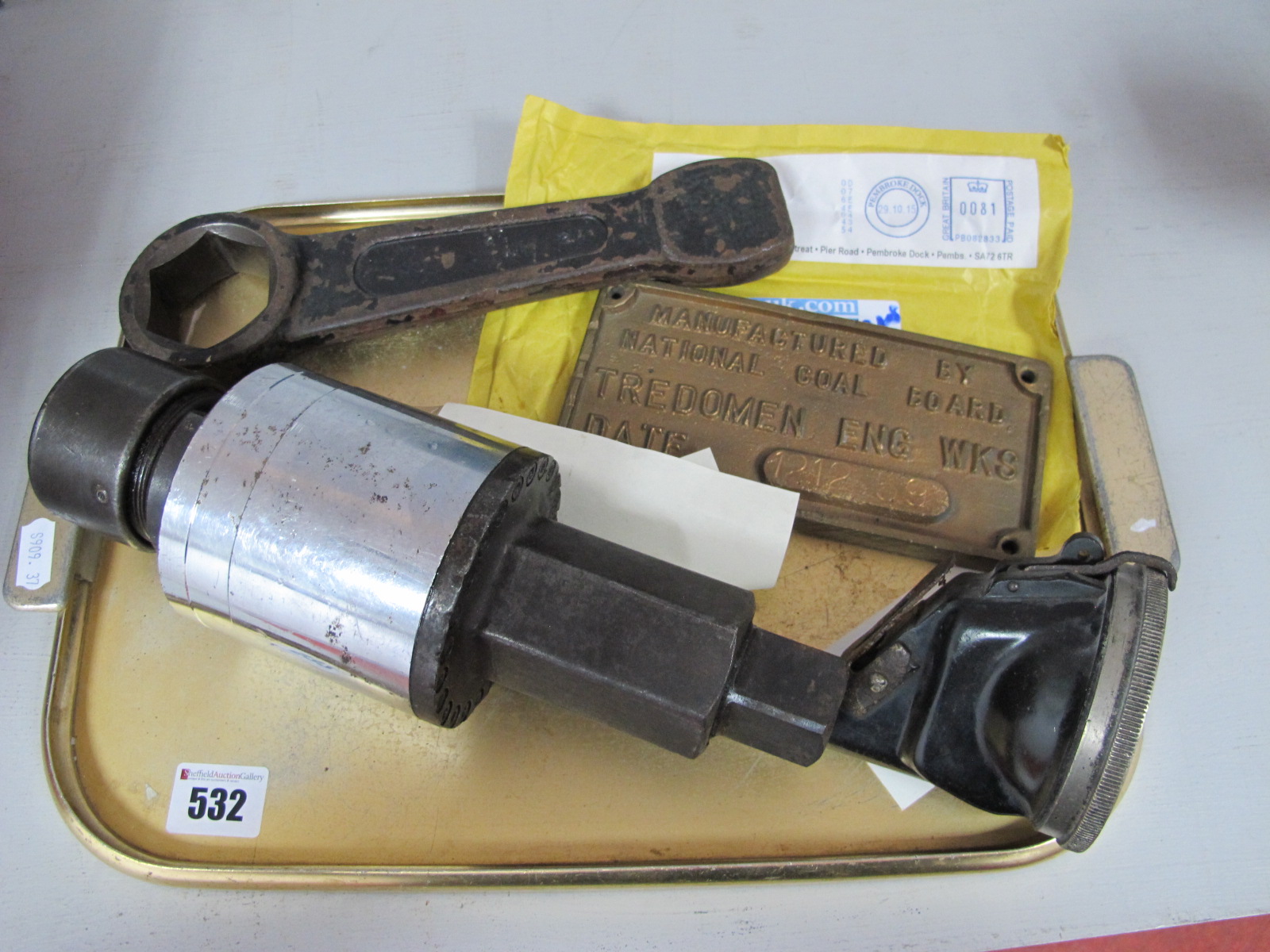 Mining Ephemera. Nife of Redditch Safety Cap Lamp, circa 1940. Chrome Vanadium Spanner. Conveyor