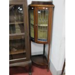 Edwardian Inlaid Mahogany Freestanding Corner Cabinet, with low back, lead glazed doors to