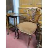 Mahogany Wine Table, having dish top on tripod Base; walnut single chair with pierced splat. (2)