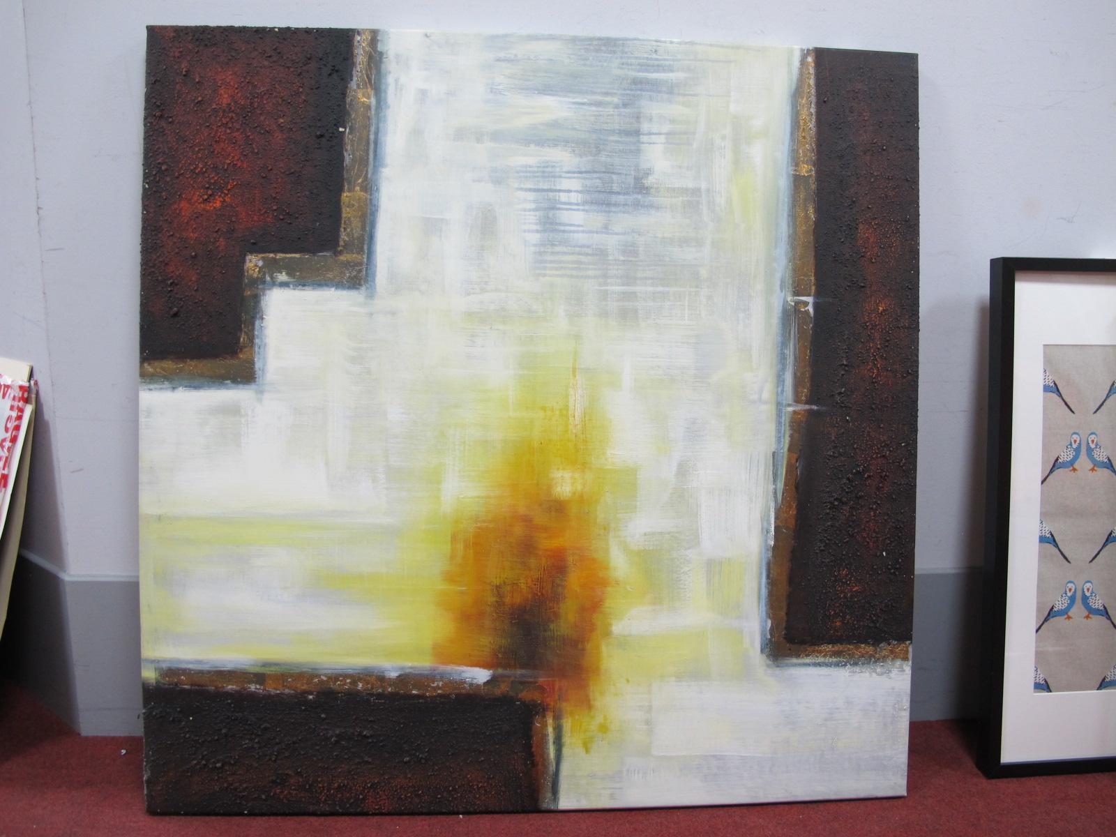 A Large Modernistic Abstract Design Oil/Wash Wall Canvas, 100 x 100cm.