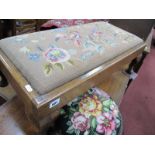 A Rectangular Top Foot Stool, detailed with birds, overall width 71cm; together with a circular