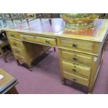 Walnut Office Desk, circa 1930's, with inset scrivers to flat top, having three drawers on two