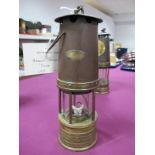 Brown Brothers Ltd of London 'The Duco' Miners Lamp, circa 1919, 25cm high with suspension hook