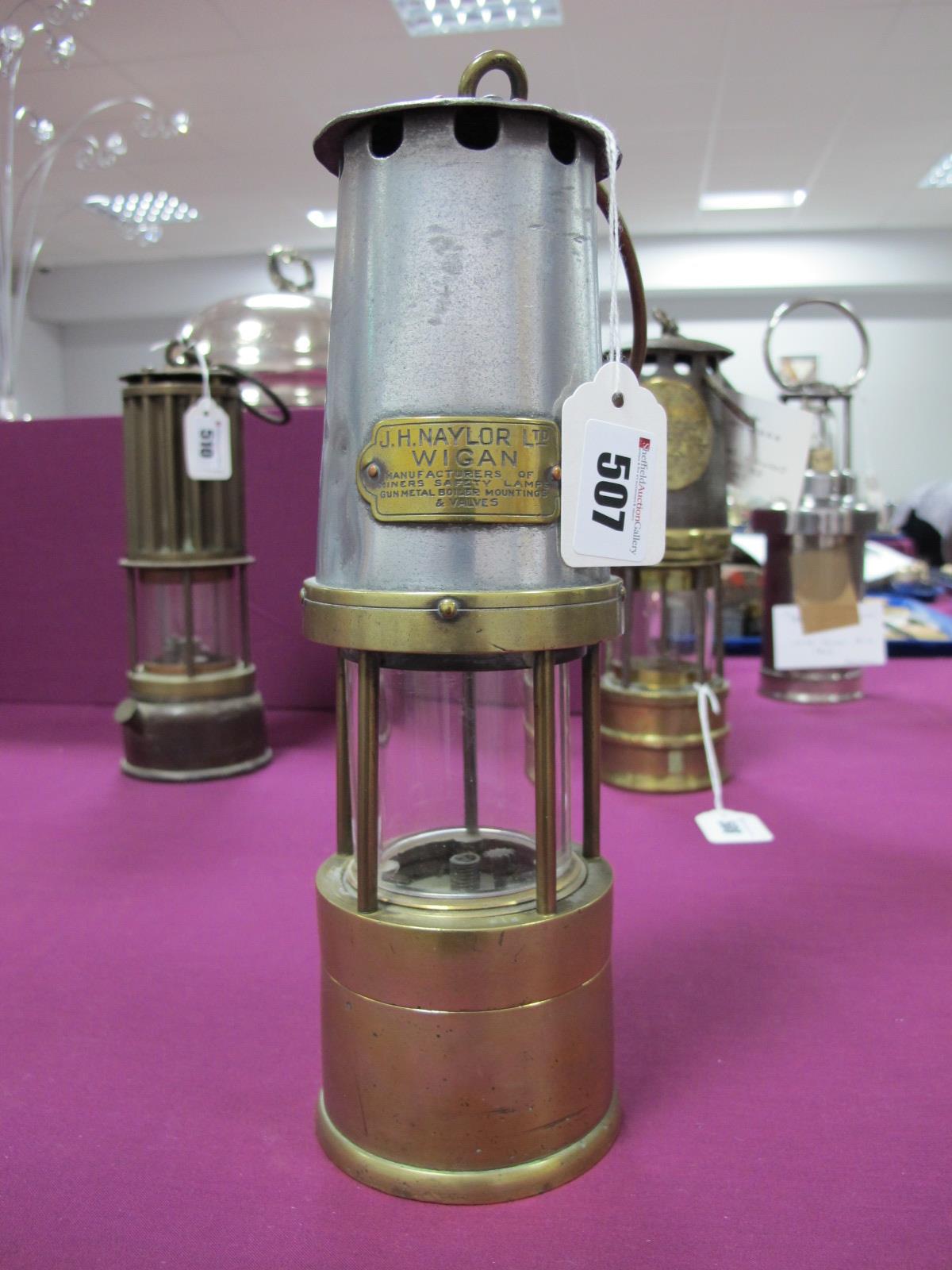 Naylor of Wigan Miners Lamp, circa 1930, with makers name and number '816' stamped to deep brass