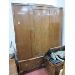 1930's Oak Large Double Wardrobe, with stepped pediment and single door over twin drawers, on