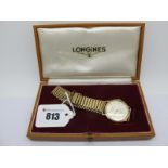 Longines; A Vintage 9ct Gold Cased Gent's Wristwatch, the signed dial with line markers and