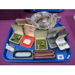 Gent's Cufflinks, sleeve bands, large plated jug and sugar bowl, etc:- One Tray