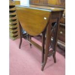 Edwardian Mahogany Slender Drop Leaf Table, with oval top, pierced side supports, on splayed feet,