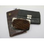 Three Hallmarked Silver Mounted Leather Wallets, one with applied initials "ML". (3)