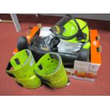 Luminous Green Mining Helmet and Peltor Ear Protectors, E.S. Shinpads, British Coal 'Suretred'