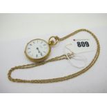 S.Burman Bristol; An 18ct Gold Cased Fob Watch, the signed dial with black Roman numerals, the