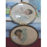 Bessie Pease Gutmann, Pair of Oval Coloured Baby Prints, 37.5cm wide.