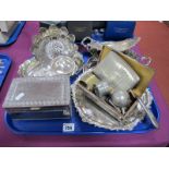 Assorted Plated Ware, including engine turned cigarette case, letter opener, napkin rings, waiter,