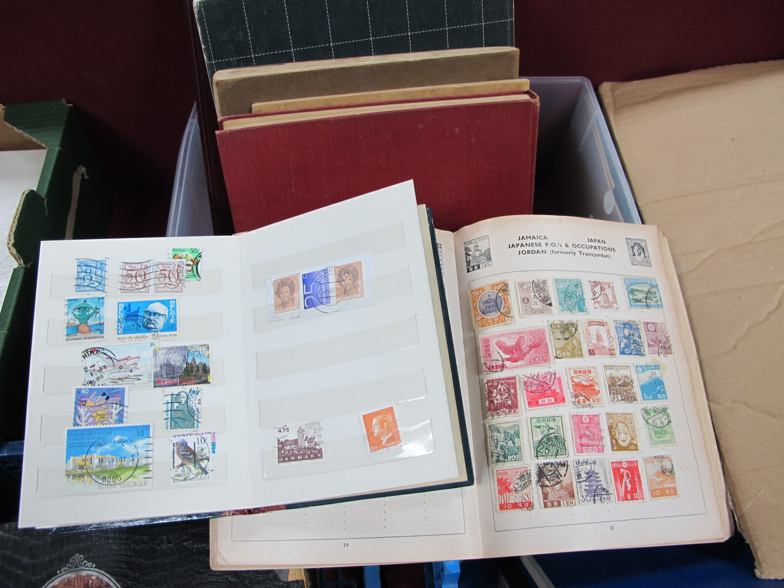 A Carton of Junior Stamp Albums, containing GB, Commonwealth and Rest of World Stamps, eight