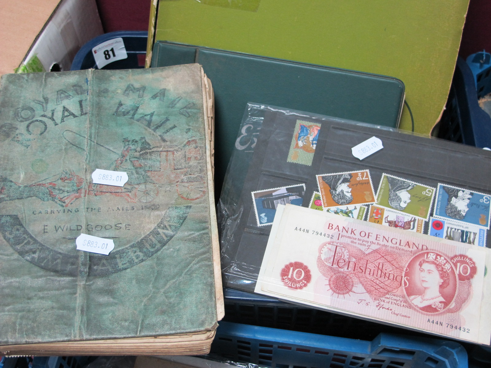 WITHDRAWN.Three Albums of All World Stamps, mainly modern used; plus four British banknotes