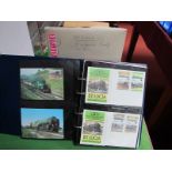 A Collection of Railway Related Stamps Presentation Sheets and Cards, in three albums (Locomotive
