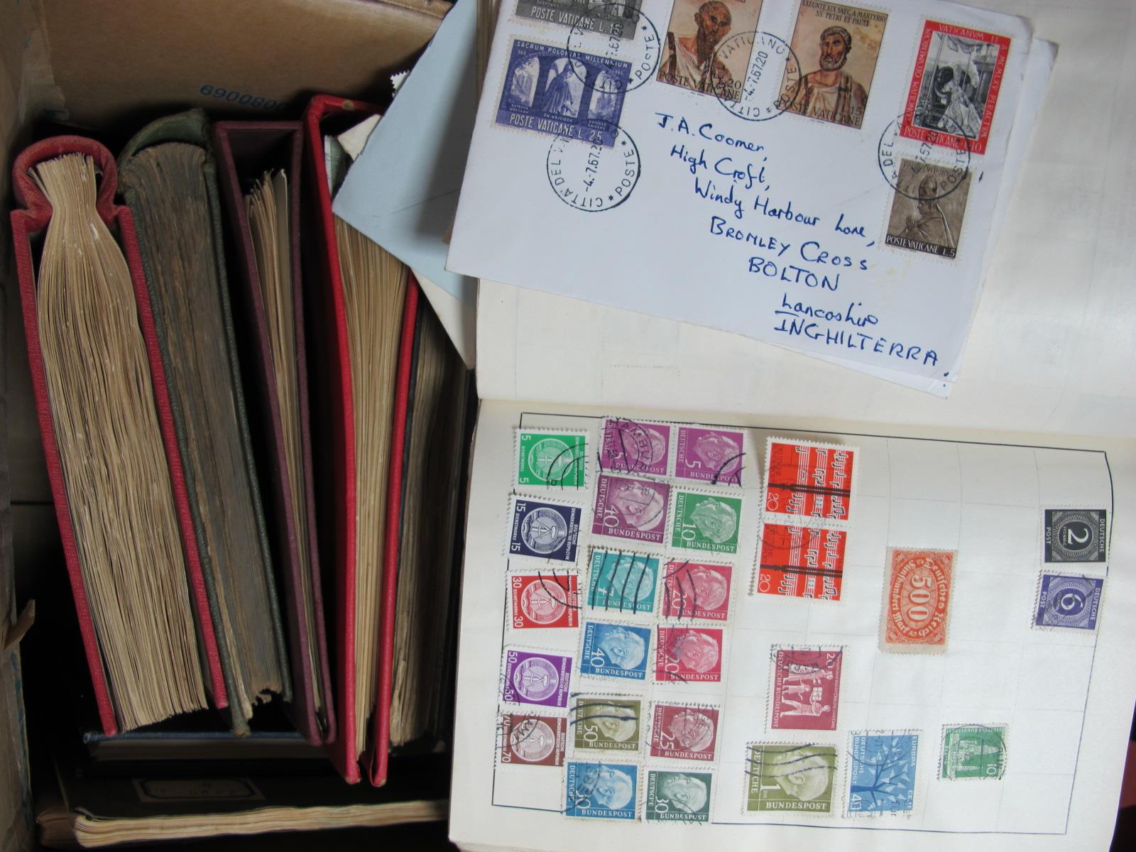 A Carton Containing Ten Folders and Albums of Mint and Used World Stamps, most countries