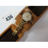 Omega; A Vintage 9ct Gold Cased Ladies Wristwatch, the signed dial with Arabic numerals, within