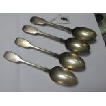 A Set of Four Hallmarked Silver Fiddle Pattern Spoons, JW, London 1848.