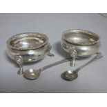 A Pair of Georgian Hallmarked Silver Salts, SA, London 1773, each of plain circular form raised on