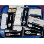 Seven Assorted Hallmarked Silver Spoons, (various makers and dates) in associated cases, together
