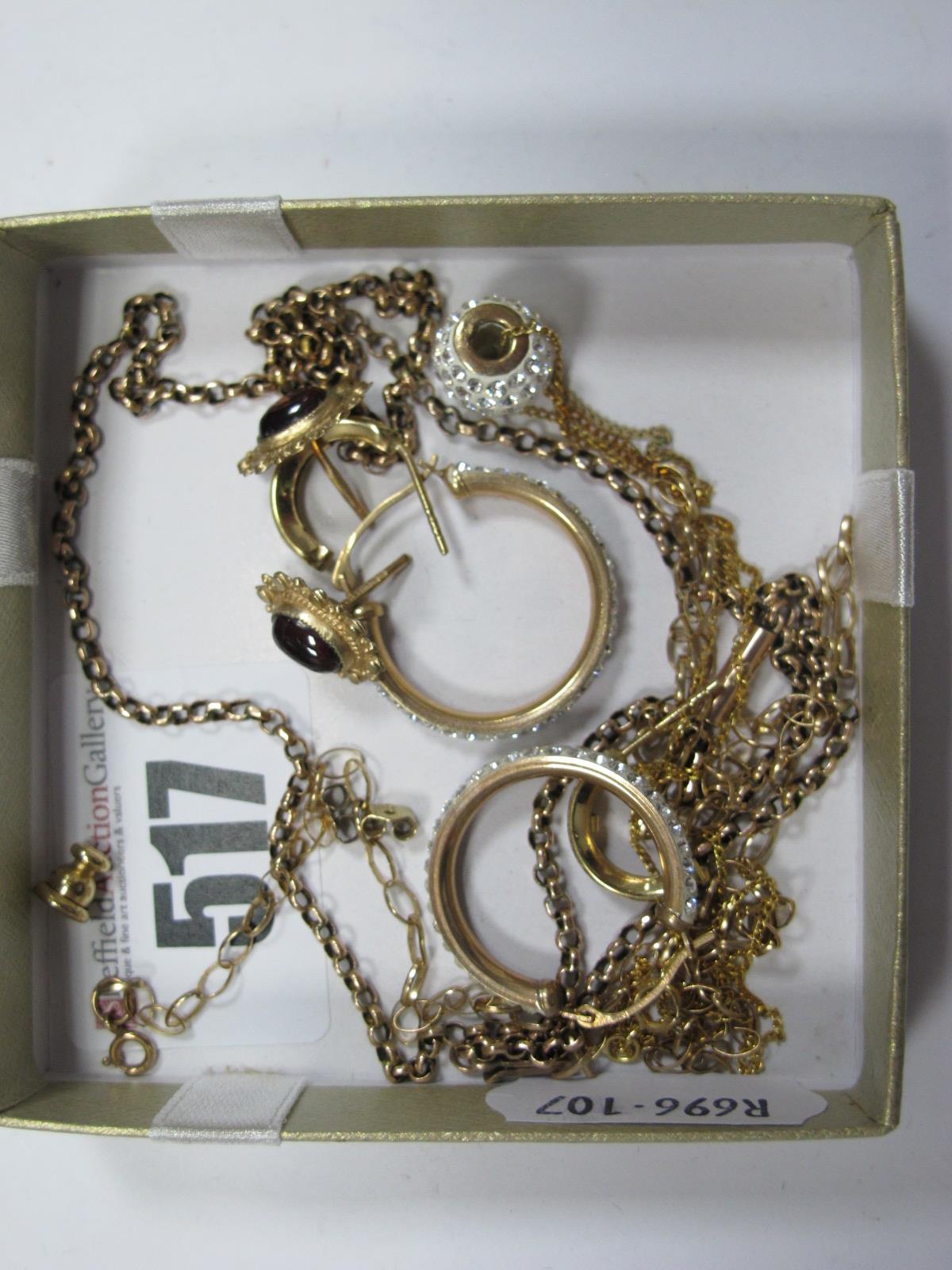 A Belcher Link Chain Stamped "9c", another similar 9ct gold belcher link chain, a pair of 9ct gold