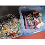 A Quantity of Costume Jewellery, including bead necklaces, rings, earrings, bracelets etc:- One Box