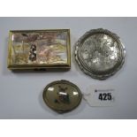 A Vintage Musical Powder Compact, the hinged lid detailed with Oriental figure within a landscape,