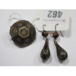 A Pair of XIX Century Pique Work Drop Earrings, on hook fittings; together with a XIX Century