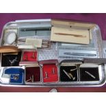 Assorted Vintage Gents Cufflinks, Parker, Cross and other pens:- One Tray
