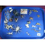 A Small Collection of Ornate Brooches, including diamanté spiders, lizards, frog and ladybird,