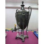 A c.XVIII Century Plated on Copper Twin Handled Tea Urn, of classical form, on slender tapering