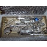 Silver Vesta Case, mother of pearl handled and other cutlery.