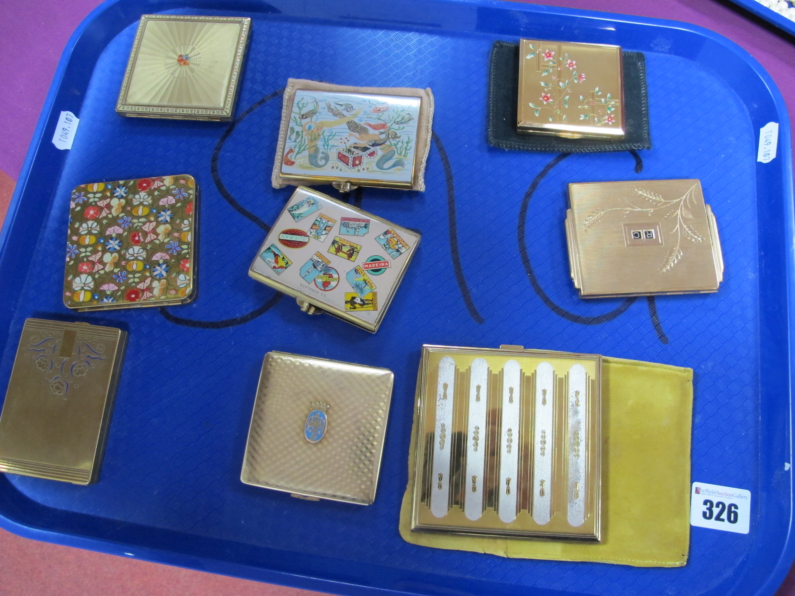 Nine Assorted Vintage Power Compacts, including AGME (Swiss), large Wadsworth (USA) square