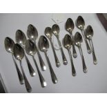 A Set of Six Hallmarked Silver Teaspoons, Birmingham 1930; hallmarked silver coffee spoons and a