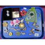 Assorted Costume Brooches, including "Past Times", "Doves", brooch (stamped "925") etc:- One Tray