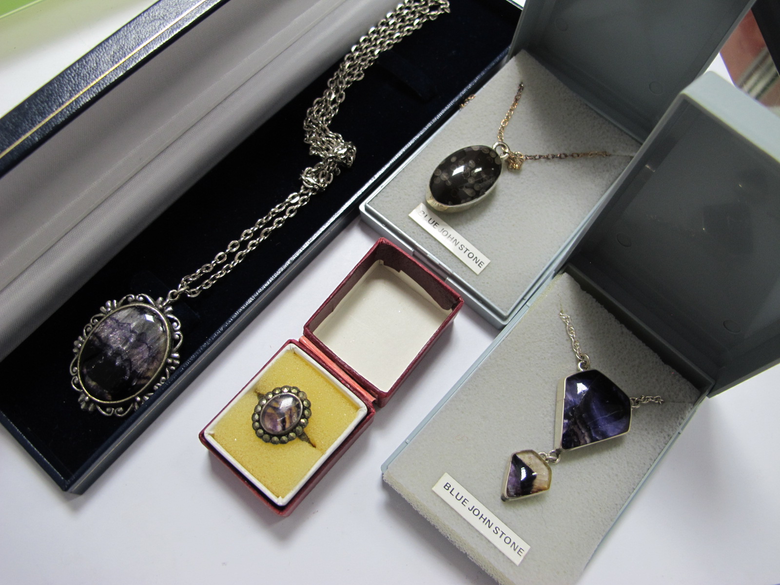 A Small Collection of Blue John and Similar Jewellery, including a modern Blue John inset drop