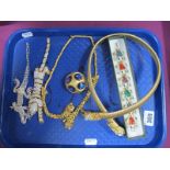 A Small Collection of Modern Ornate Gilt Coloured Costume Jewellery, including a large snake style