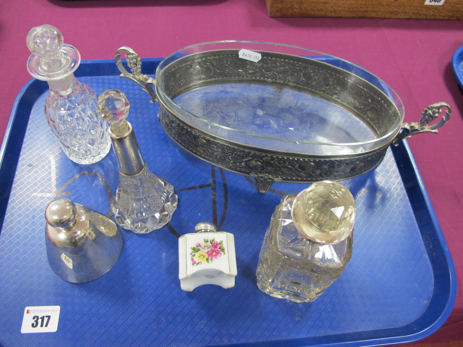 A WMF Style Oval Planter/Dish, with clear glass liner; together with a hallmarked silver topped