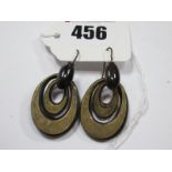 A Pair of XIX Century Drop Earrings, of oval design on hook fittings.