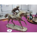 A Modern Hallmarked Silver Filled Model Racehorse and Jockey, CS, Sheffield 1996, base 24.5cm (