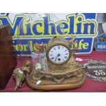 French Late XIX Century Gilded Metal Mantle Clock, CH VCNE 7761, the surmounted lady detached, on