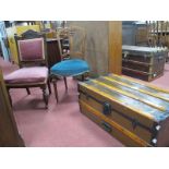 An Edwardian Inlaid Upright Single Chair, another with carved cresting, metal and wood bound