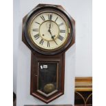 Ansonia of New York, Walnut Cased Wall Clock, with seconds dial and Roman numerals to main dial, (no