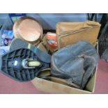 Skateboards, leather bags, large clock, dart board etc:- One Box